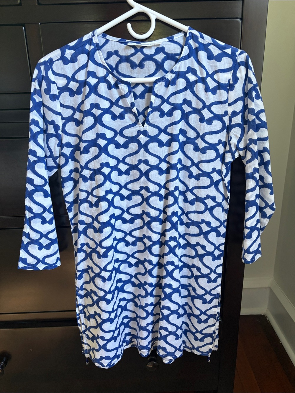Roller Rabbit Blue & White Cotton Kurta Tunic